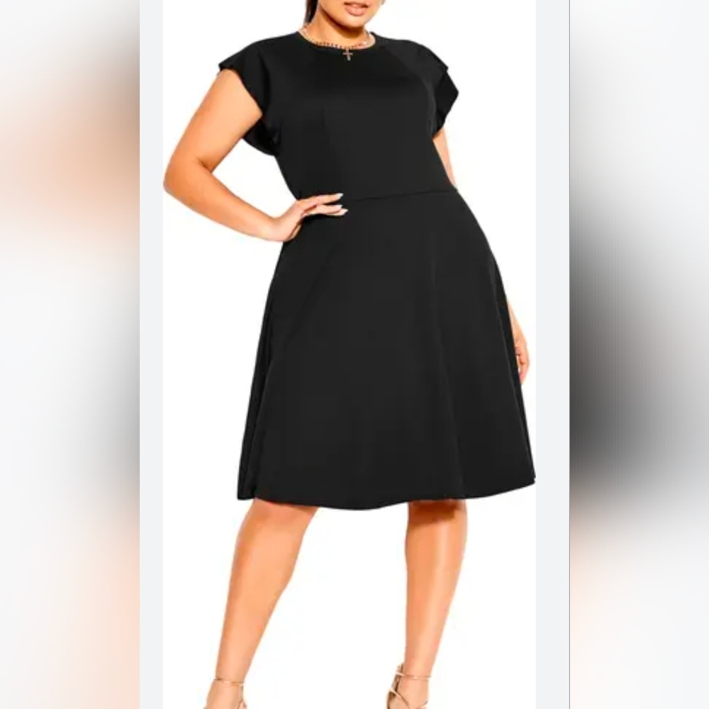Black Dress Frill Shoulder Flare Classic Casual Style Party Prom Size S